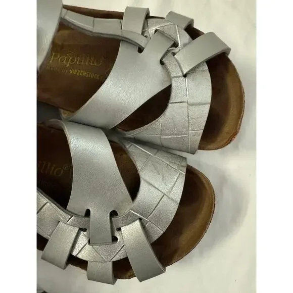 Birkenstock Papillio Pisa Silver Woven Slide On Sandals Sz 40/9 GS - Picture 7 of 7